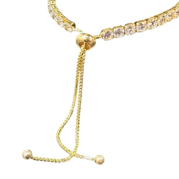 Slider Tennis Bracelet 14K Gold Overlay Adjustable Made with Swarovski Crystals - Picture 9 of 16